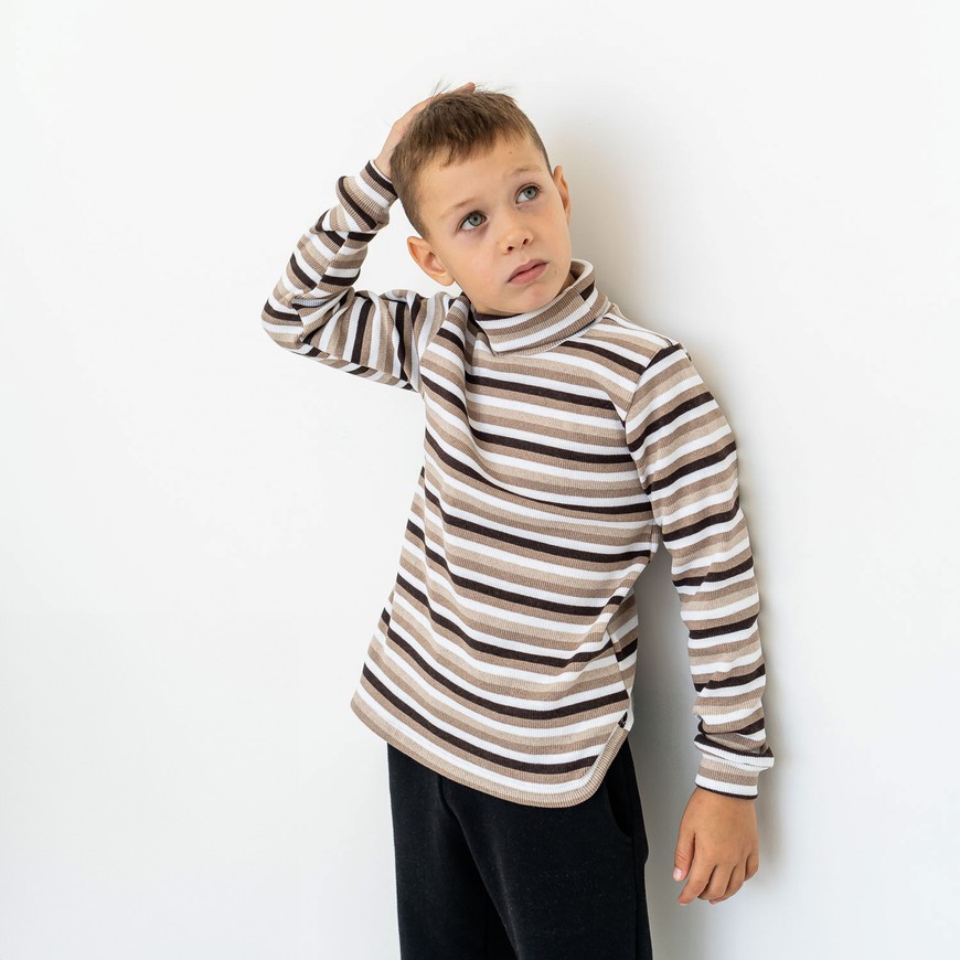 Водолазка для мальчика с начесом полосатая 00003149, 134-140 см, 8-9 лет