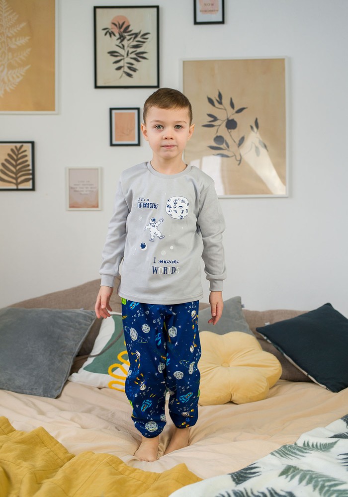 Піжама для хлопчика з космонавтом інтерлок 00001675, 86-92 см, 2 роки