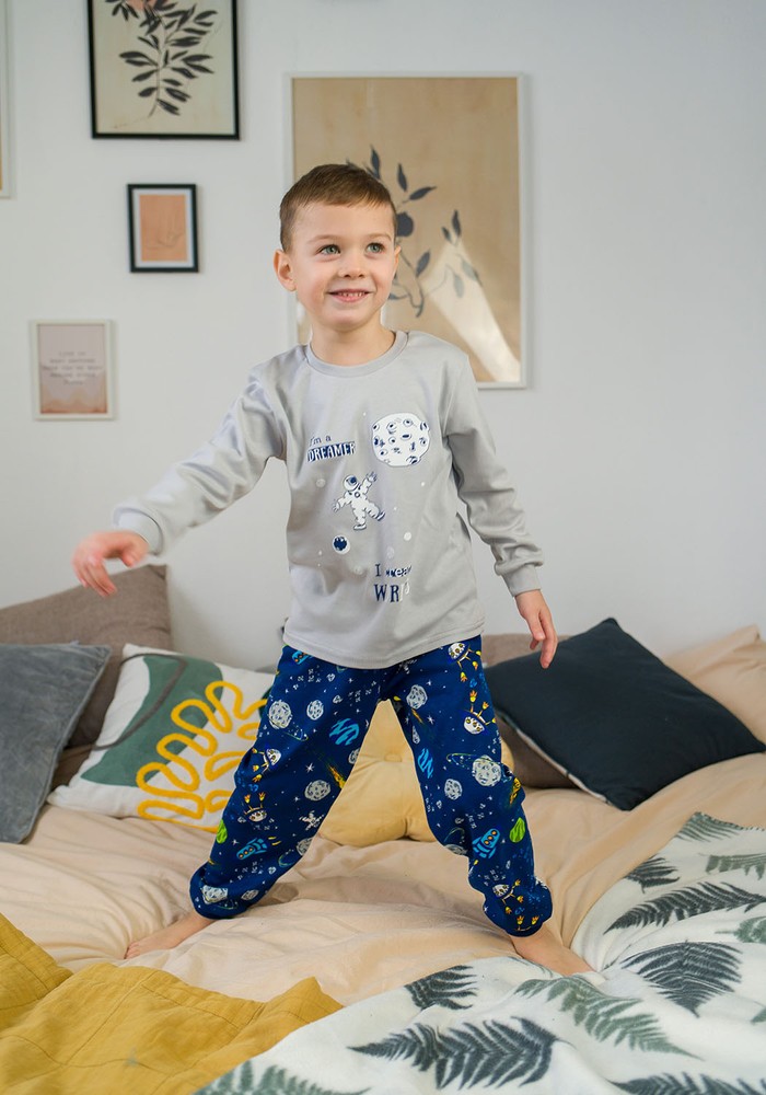 Пижама для мальчика с космонавтом интерлок 00001675, 86-92 см, 2 года