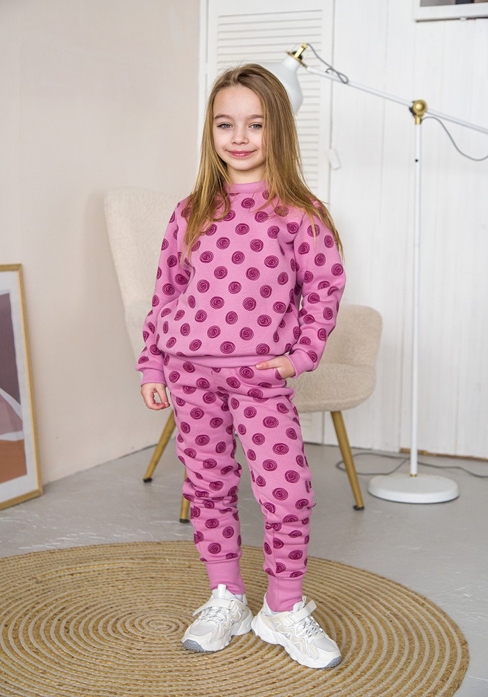 Світшот для дівчинки трьохнитка з начосом рожевий 00002712, 98-104 см, 3-4 роки