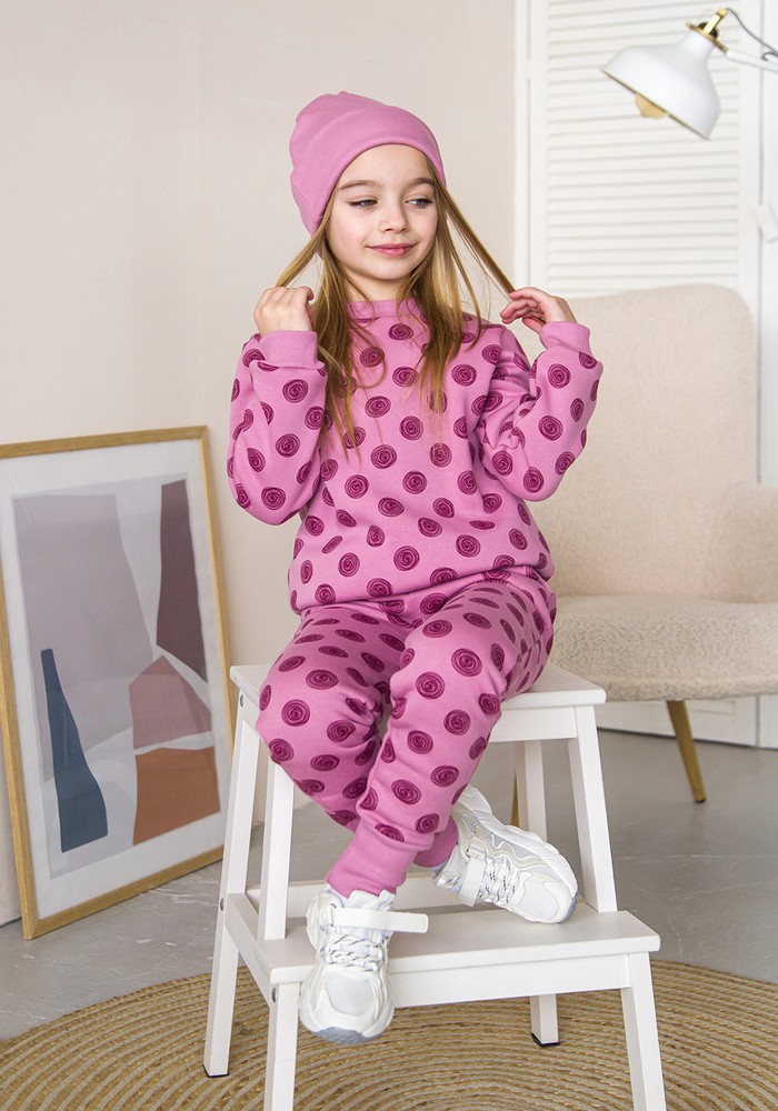 Світшот для дівчинки трьохнитка з начосом рожевий 00002712, 110-116 см, 5 років