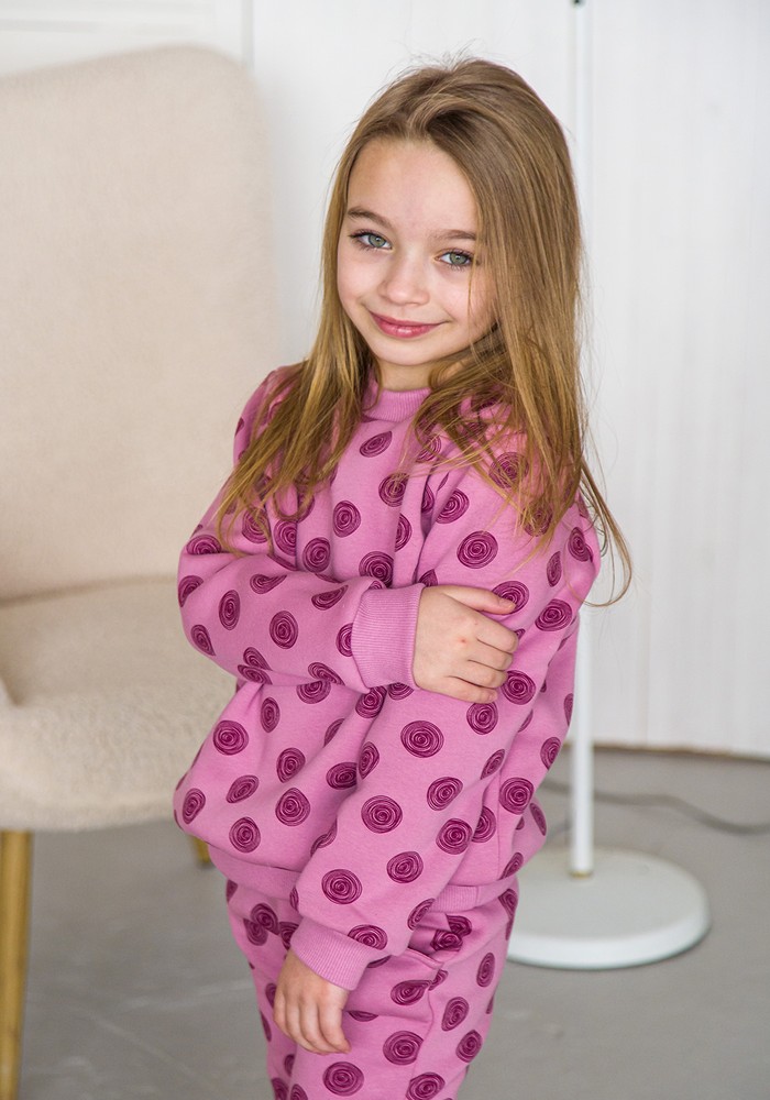 Світшот для дівчинки трьохнитка з начосом рожевий 00002712, 110-116 см, 5 років