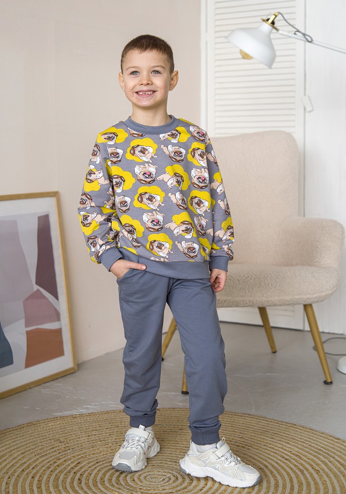 Штаны для мальчика двунитка хлопковая серая 00002732, 134-140 см, 8-9 лет