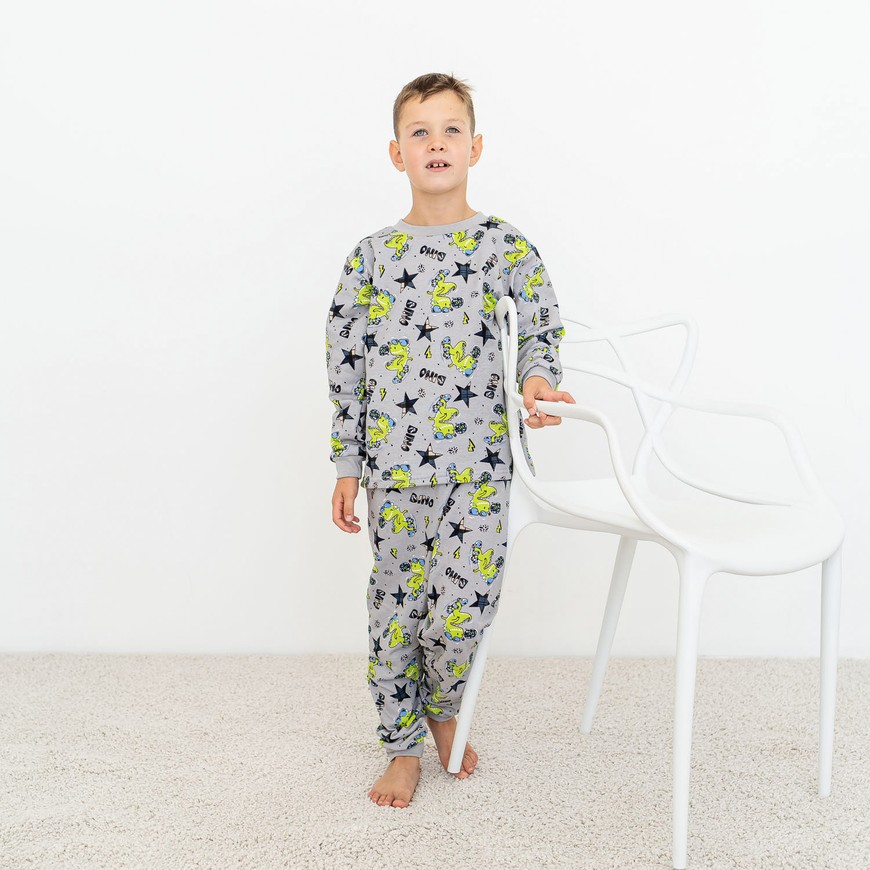 Пижама для мальчика с начесом с динозаврами 00003158, 122-128 см, 6-7 лет