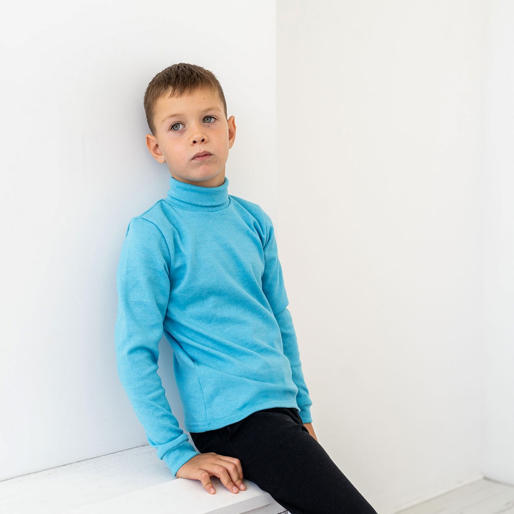Водолазка для мальчика с начесом голубая 00003107, 122-128 см, 6-7 лет