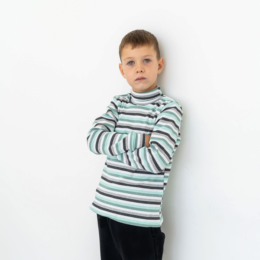Водолазка для мальчика с начесом полосатая 00001689, 122-128 см, 6-7 лет