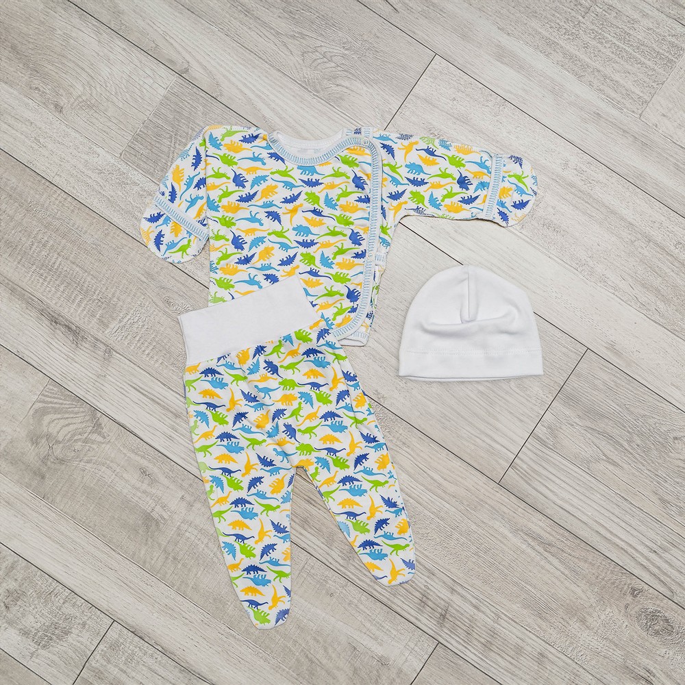 Комплект для новонародженого хлопчика сорочка, повзунки і шапочка 00003626, 50-56 см, 0-1 місяць