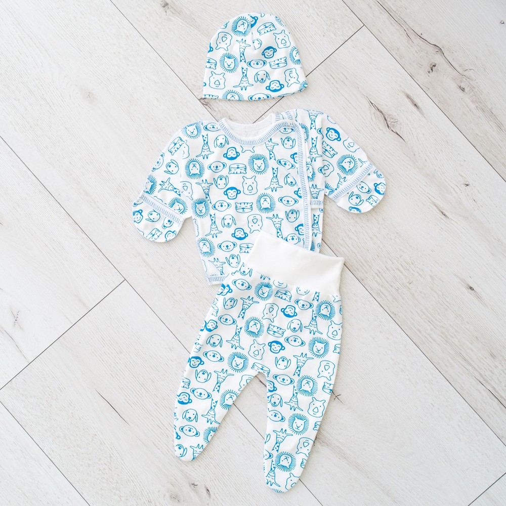 Комплект для новорожденного мальчика распашонка, ползунки и шапочка 00002122, 50-56 см, 0-1 месяц