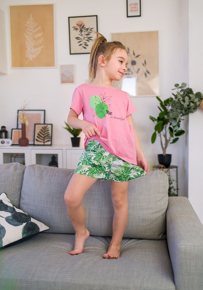 Піжама для дівчинки літня футболка і шорти 00002072, 122-128 см, 6-7 років