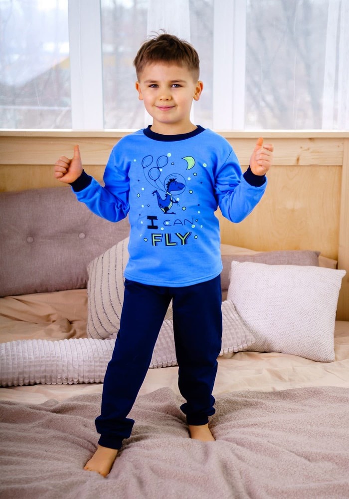 Пижама для мальчика светящаяся теплая с динозавром 00000512, 86-92 см, 2 года