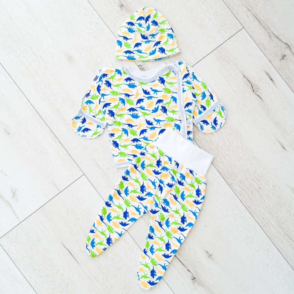 Комплект для новонародженого хлопчика сорочка, повзунки, шапочка 00002824, 50-56 см, 0-1 місяць
