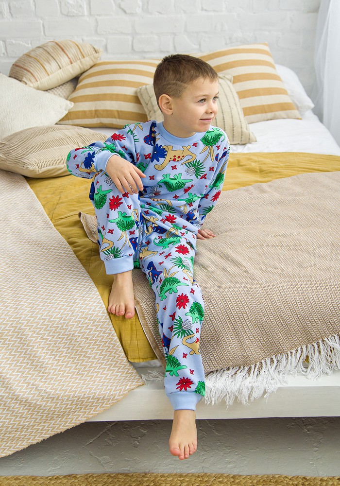 Пижама для мальчика с начесом с динозаврами 00002698, 86-92 см, 2 года